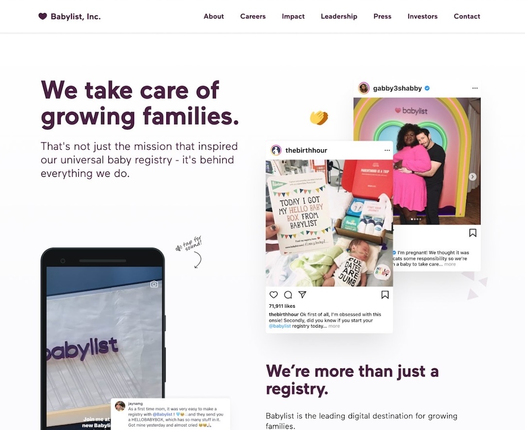 Babylist corporate site after redesign