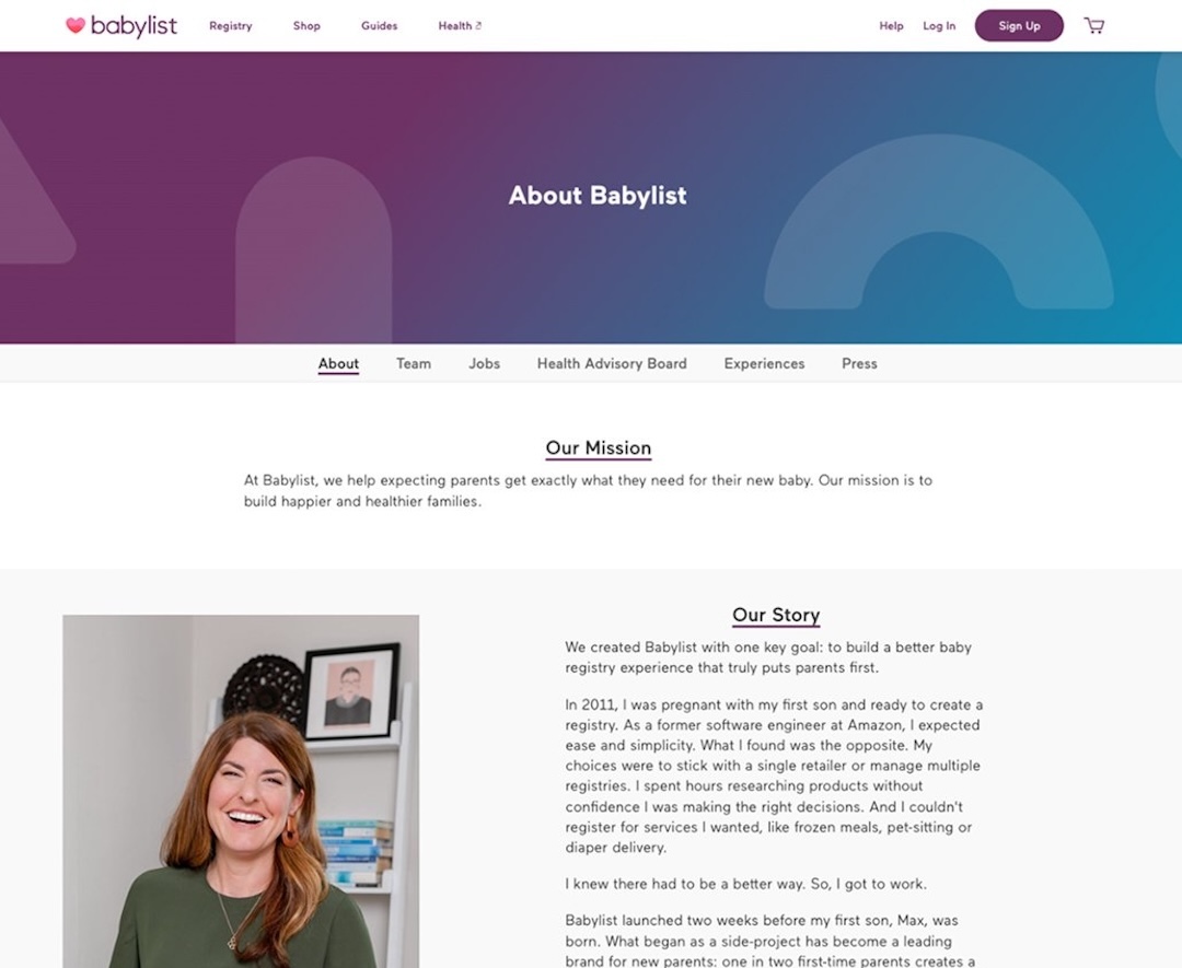 Babylist corporate site before redesign