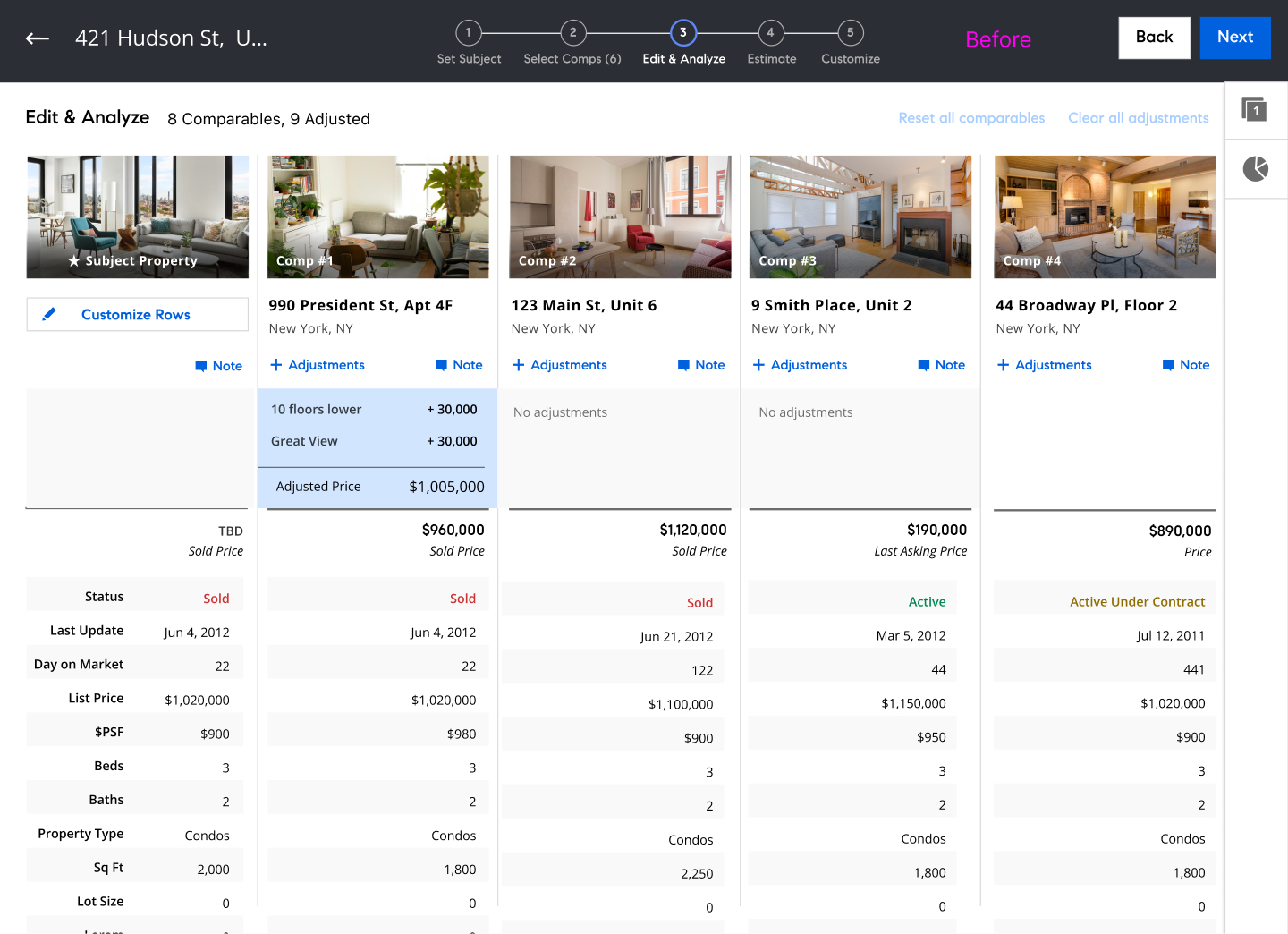 Compass CMA comparison and analytics view