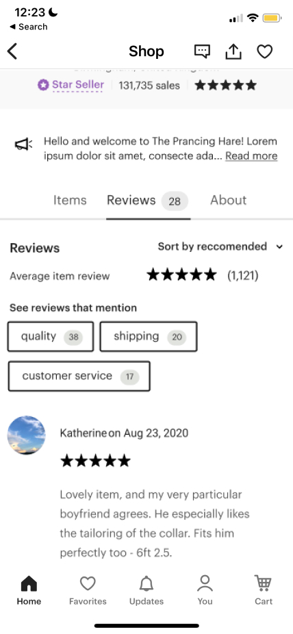 Etsy iPhone app scrolled state