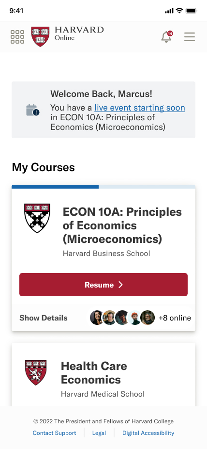 Harvard LXP mobile responsive view