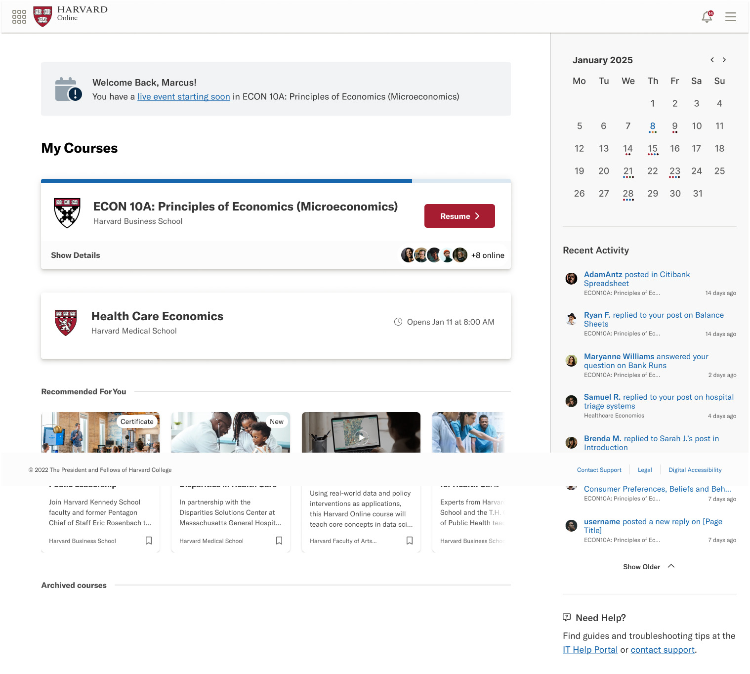 Learning dashboard