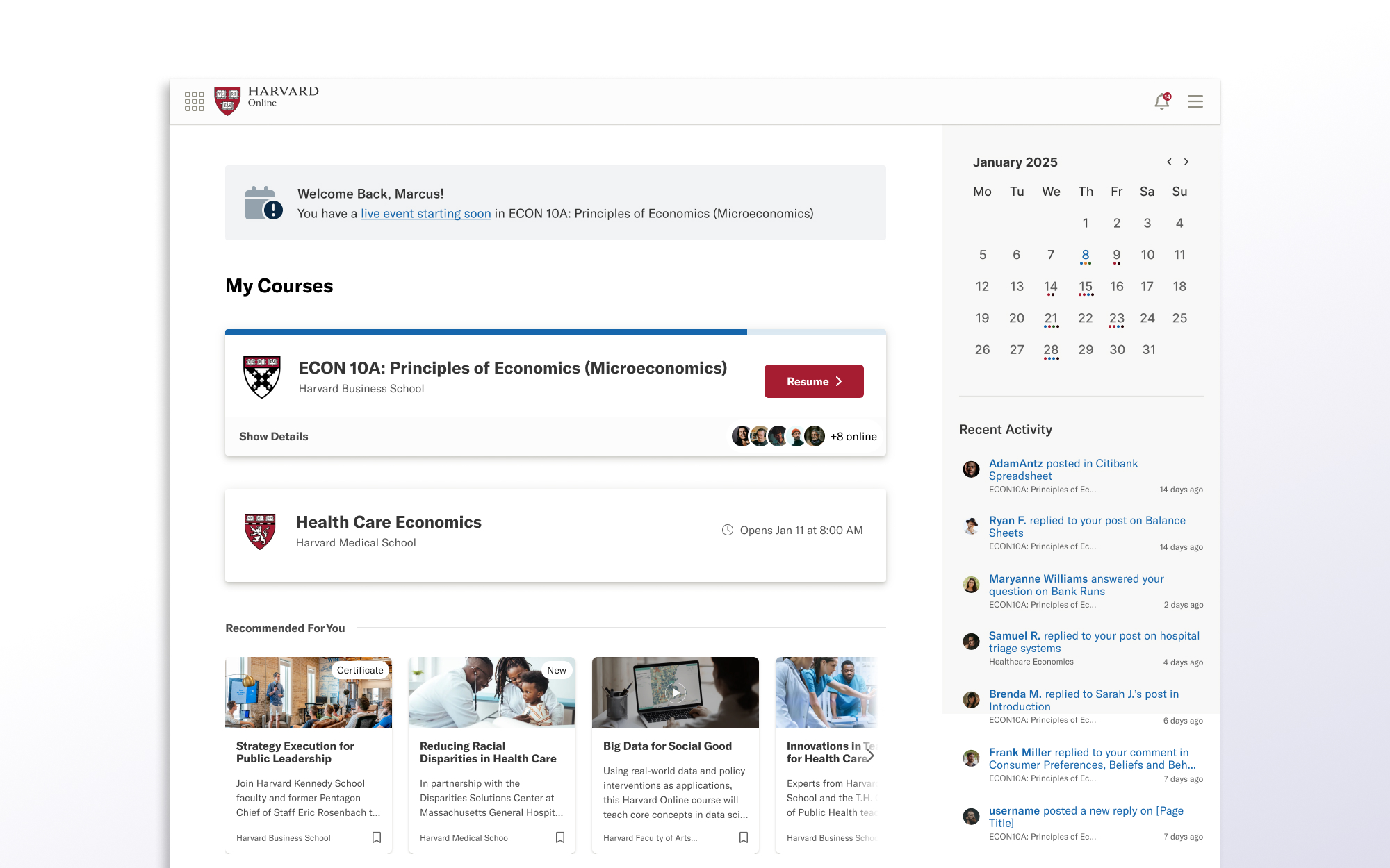 Harvard Online Learning Platform detail