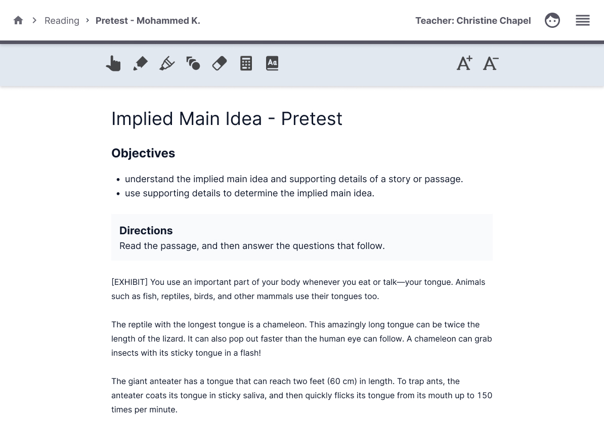 Sylvan tutoring platform - redesigned lesson view